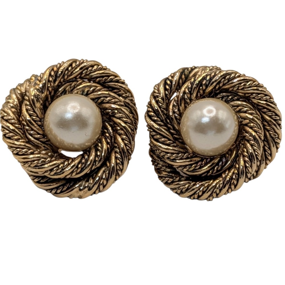 Vintage Faux Pearl Wrapped Earrings Twelve Karat Gold Filled Clip Ons Classic